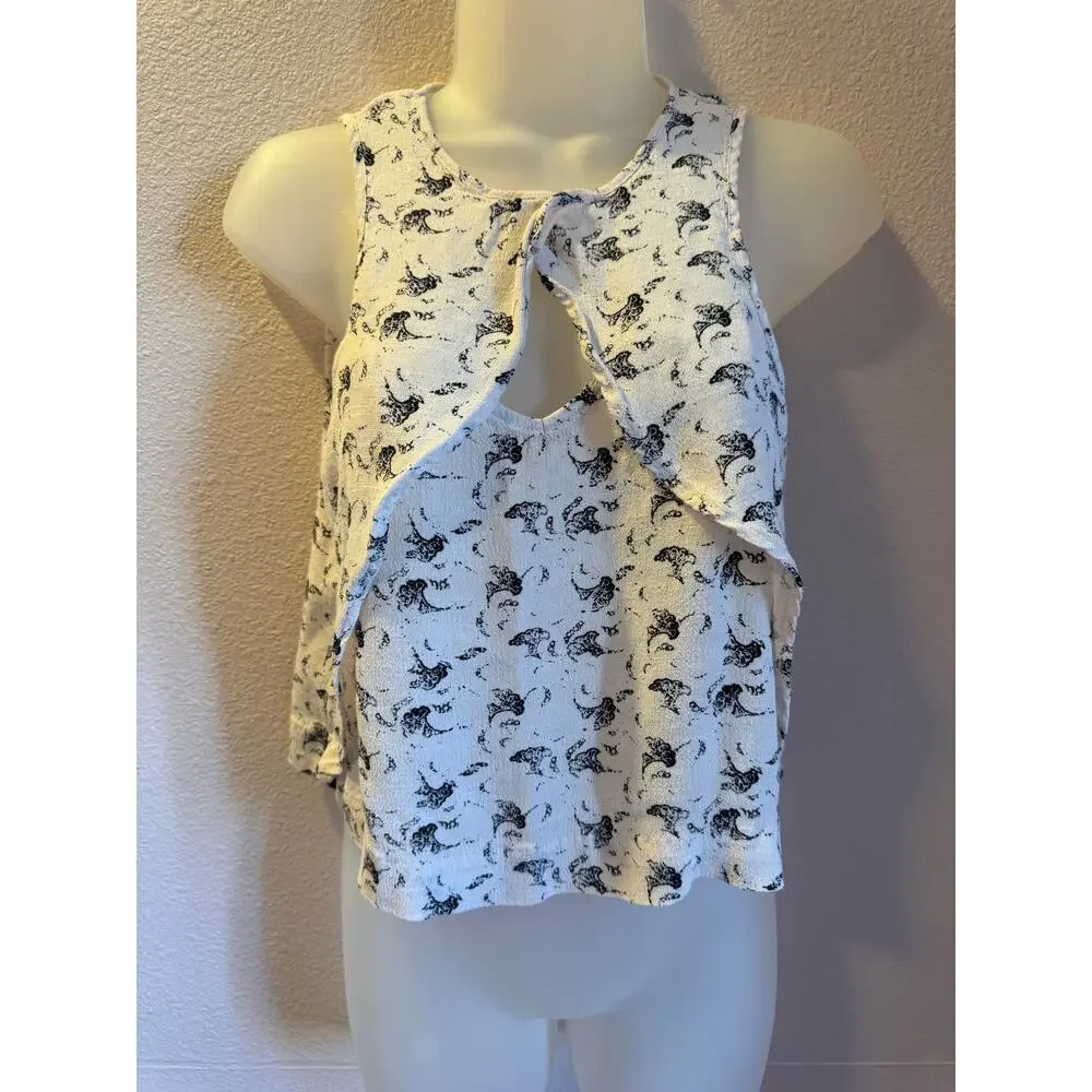 Free People Women XS White Black‎ Sheer Keyhole Tank Top Boho Lightweight